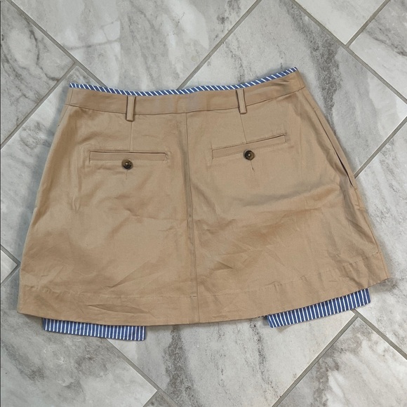 Anthropologie Khaki Mini Skirt with Blue and White Stripe Longer Pockets NWT - Picture 4 of 4